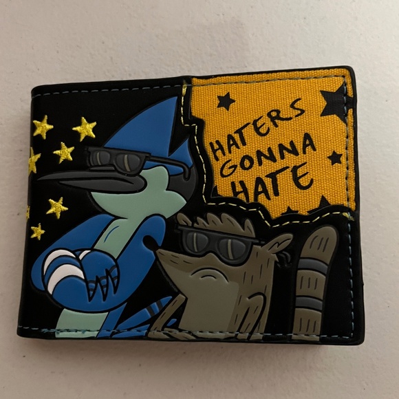 Regular Show Mordecai Rigby Faux Leather Wallet Black Blue New Cartoon Money - Picture 1 of 7